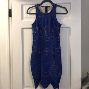mini dress with royal blue and nude